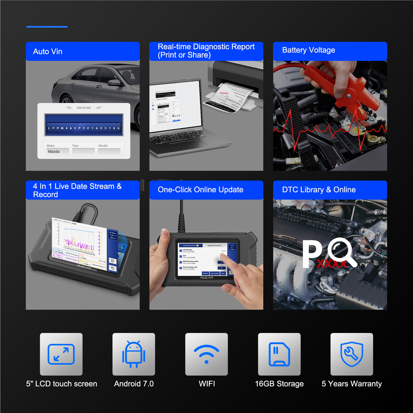 MUCAR CS6 OBD2 Scanner Code Reader Engine ABS SRS Transmission Diagnostic Tool