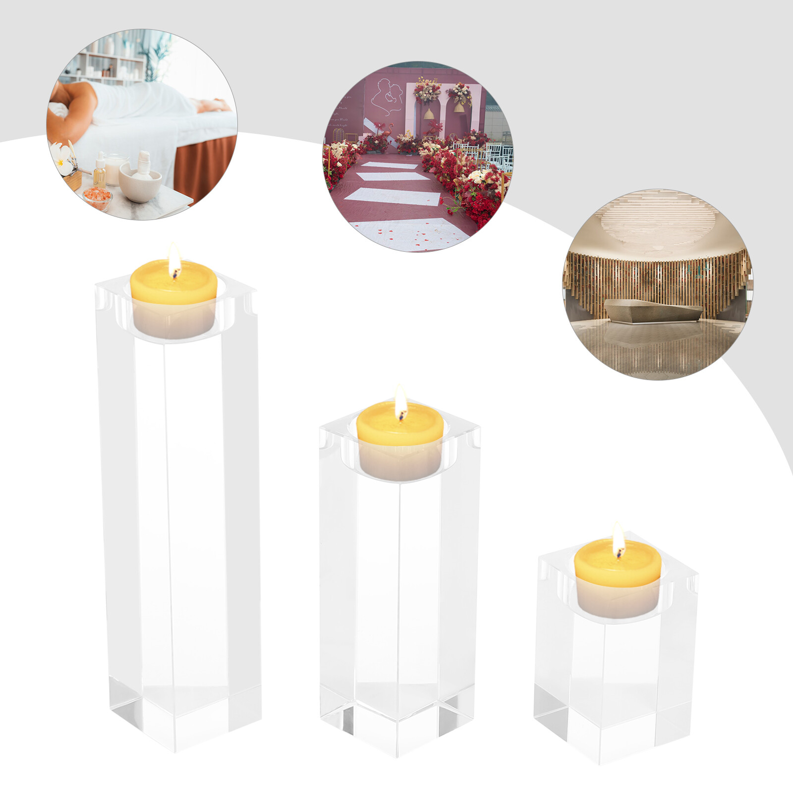 Set of 3 Glass Candle Holder, Crystal Clear Pillar Candle Stand 1.97"Square