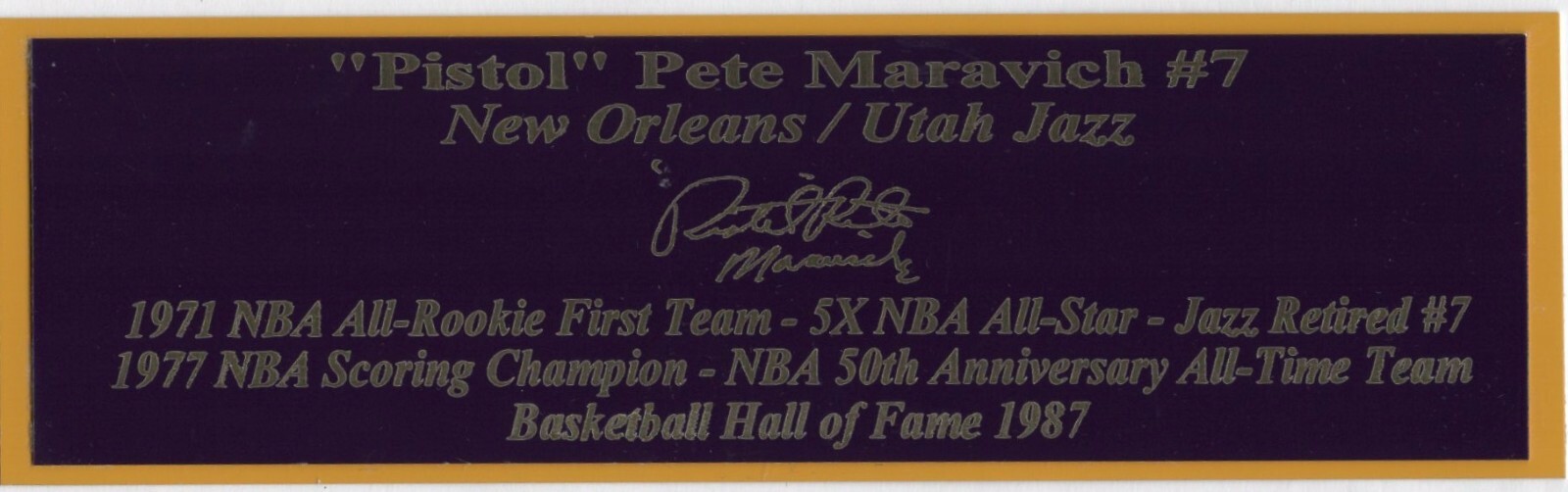 Pistol Pete Maravich Autograph Nameplate New Orleans Utah Jazz Basketball Jersey