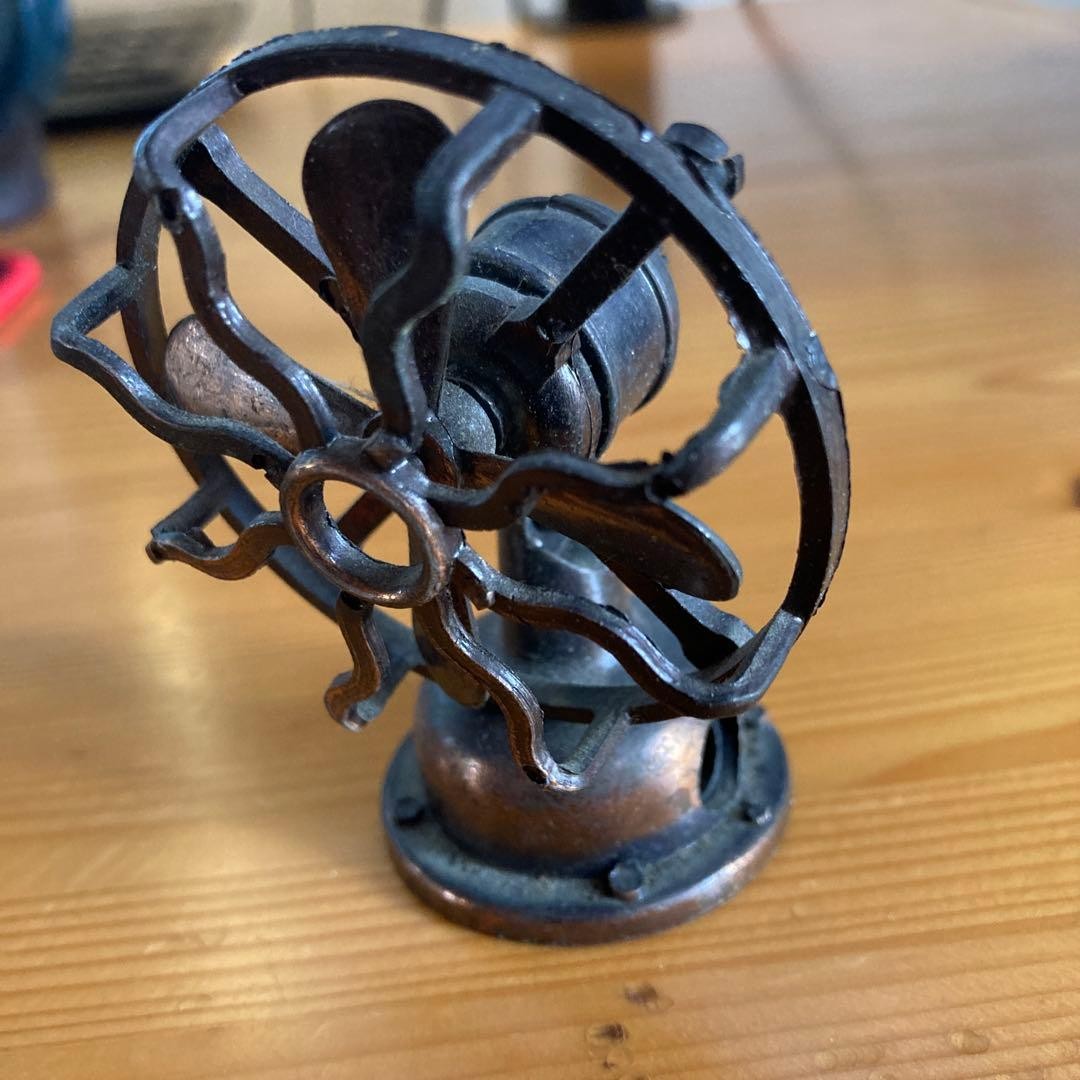 Antique Metal Fan Model Dark Brown Decorative Small Propeller Used