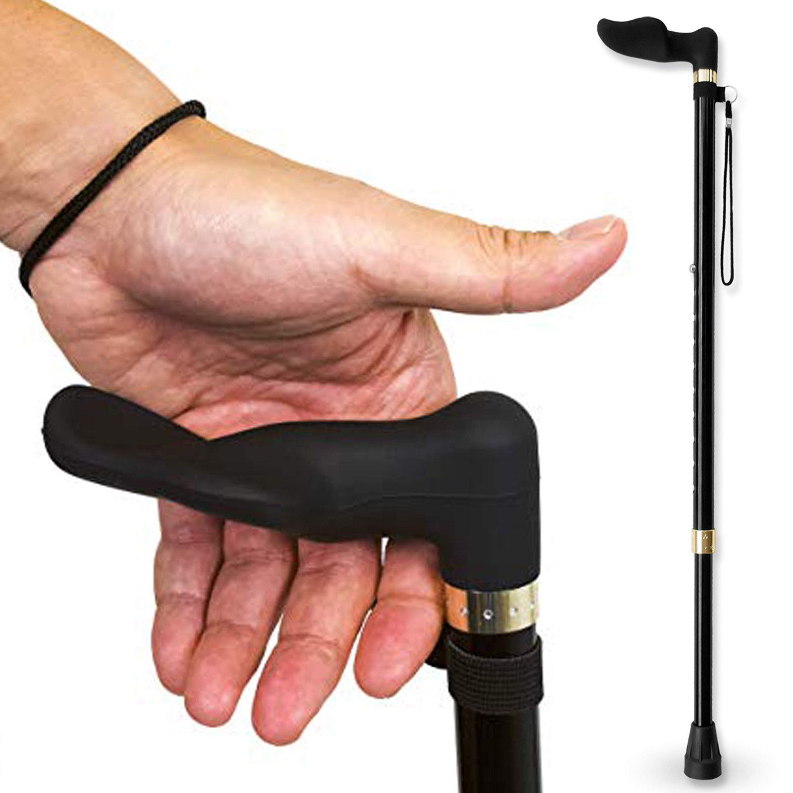 RMS Left Hand Walking Cane with Palm Left-Handed Orthopedic Handle, black