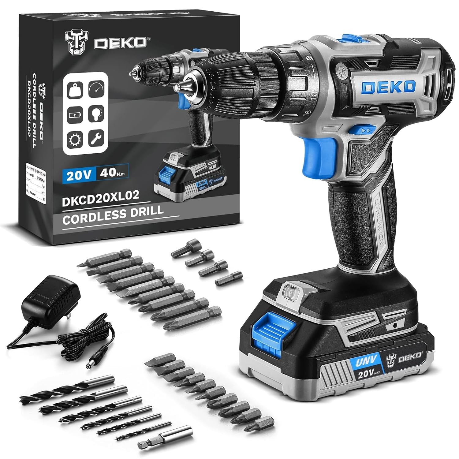 Power Drill Cordless: DEKO PRO Cordless Drill 20V Electric Power Drill Set Tool