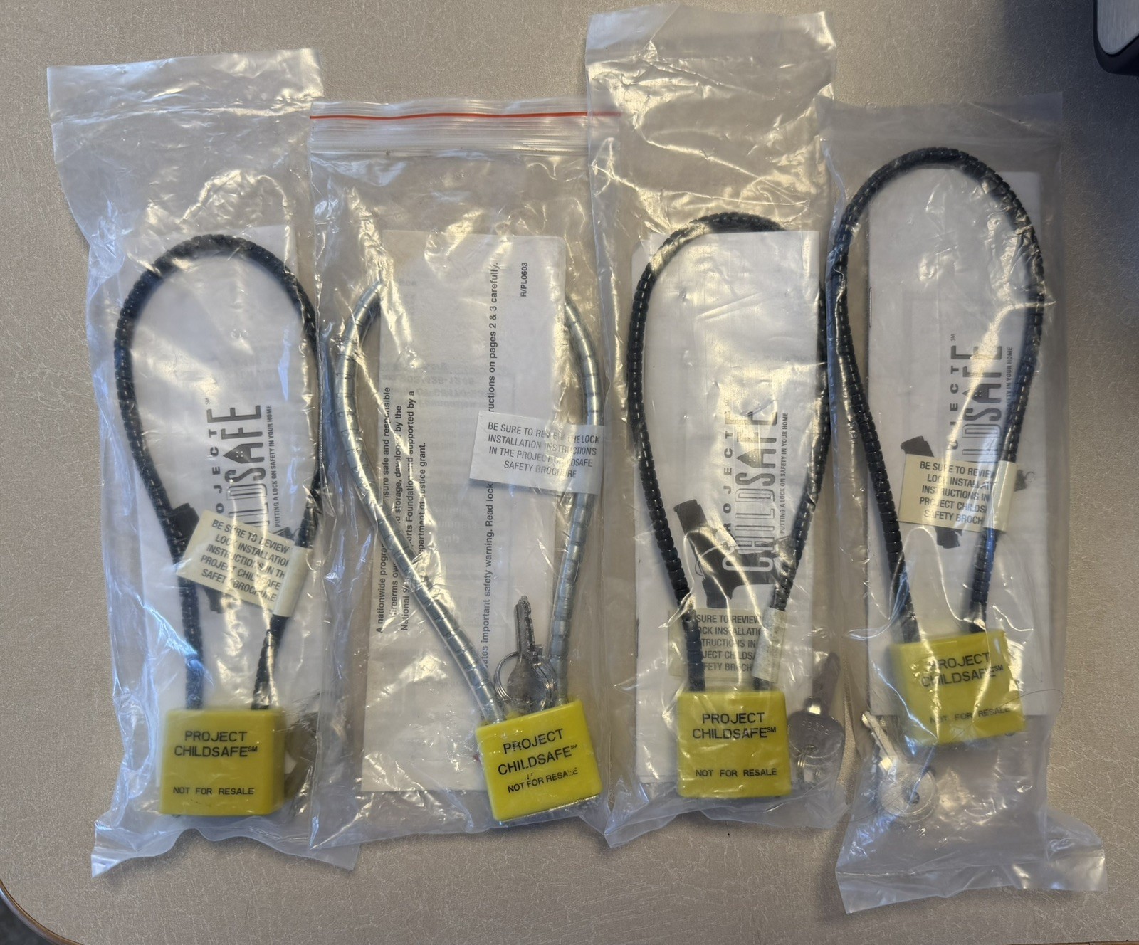 Lot Of 4 Project Childsafe Safety Cable Gun Locks NEW Pistol Rifle with Keys