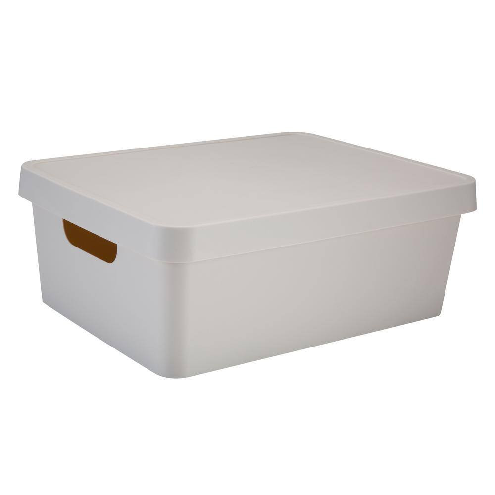 5.43 In. H X 14.57 In. W X 10.91 In. D Beige Plastic Cube Storage Bin