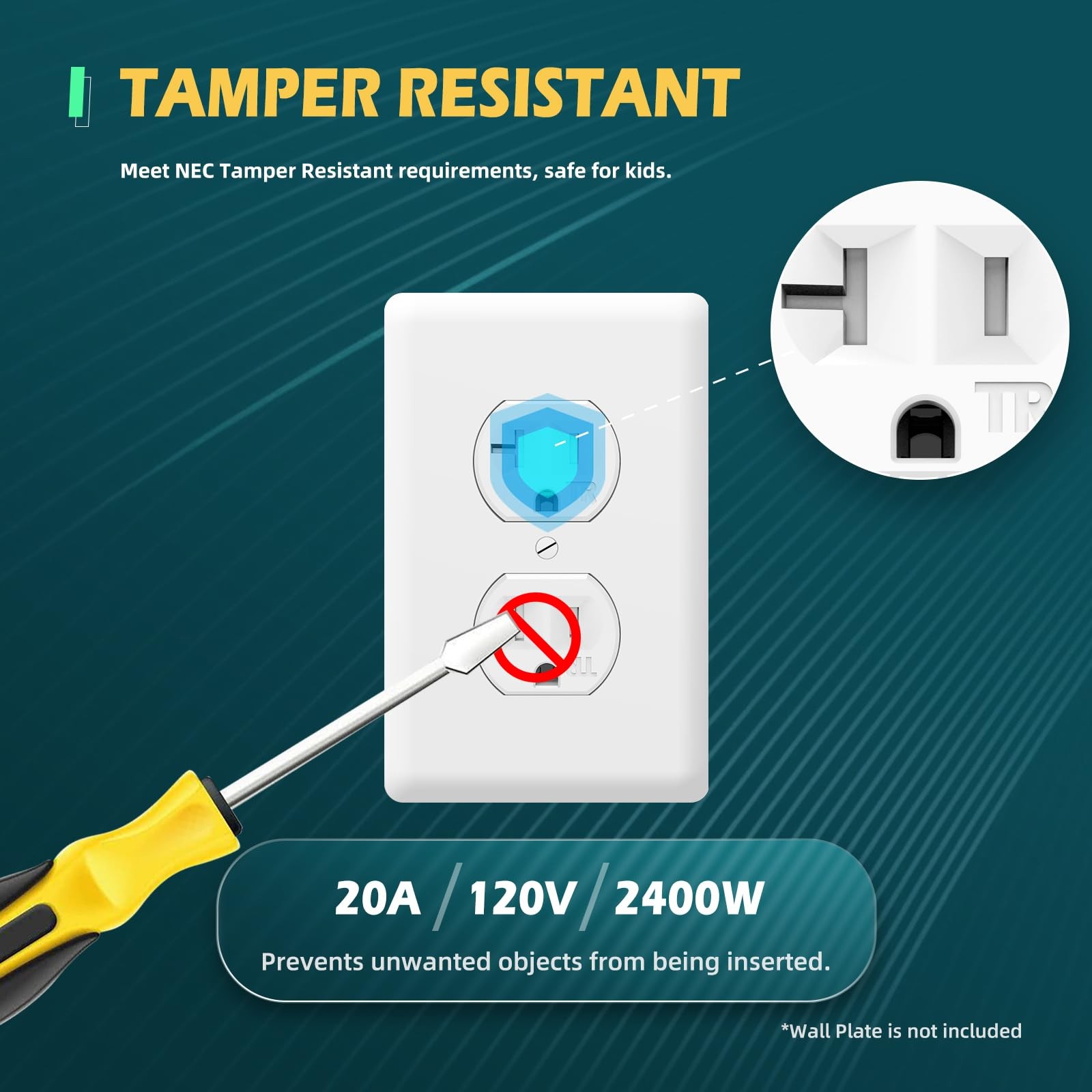 TOPELER 10Pack Duplex Wall Receptacle, 20A Tamper-Resistant Outlets, Standard...