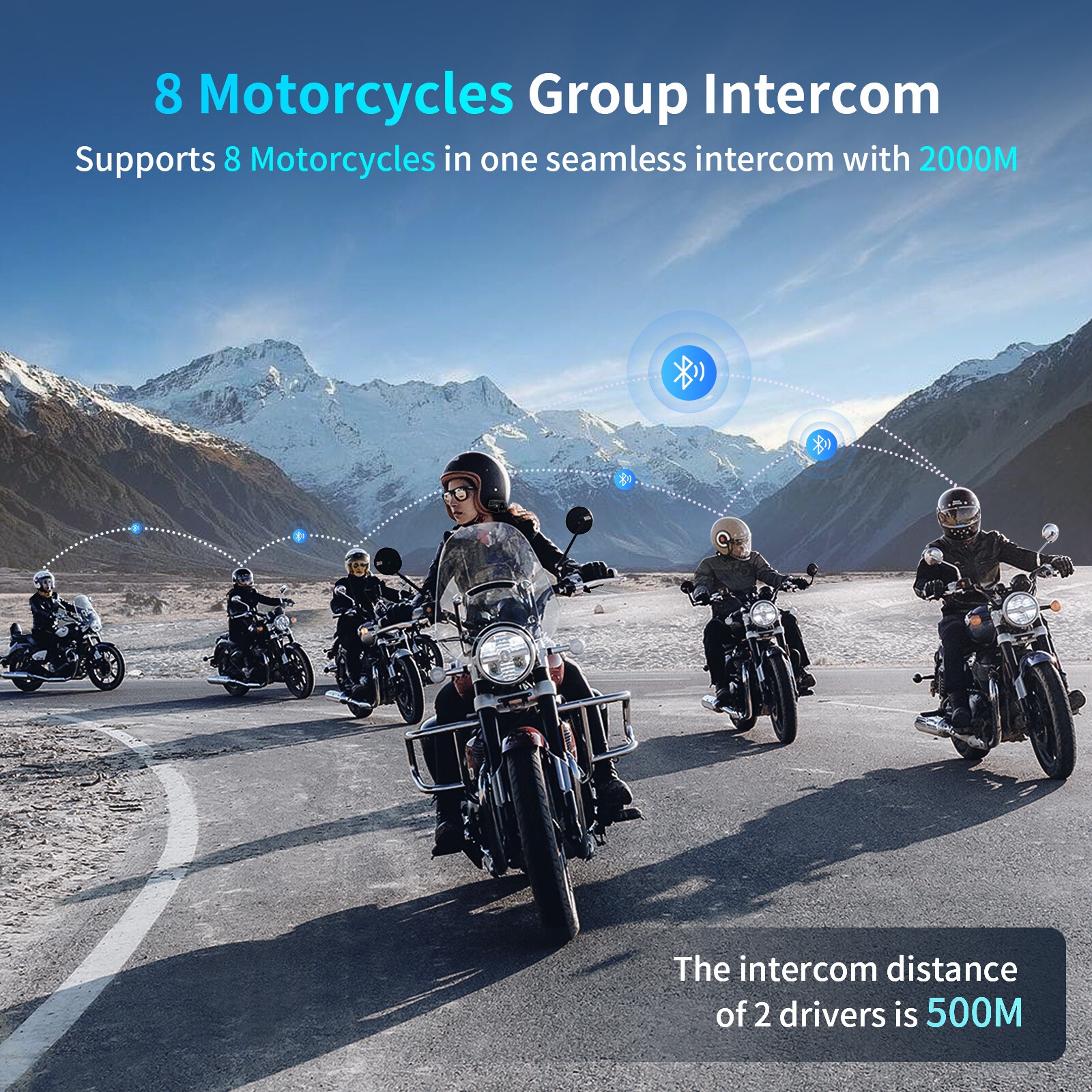 2x M1-S Pro Motorcycle Intercom 2000m 8 Riders Bluetooth Helmet Headset with Mic