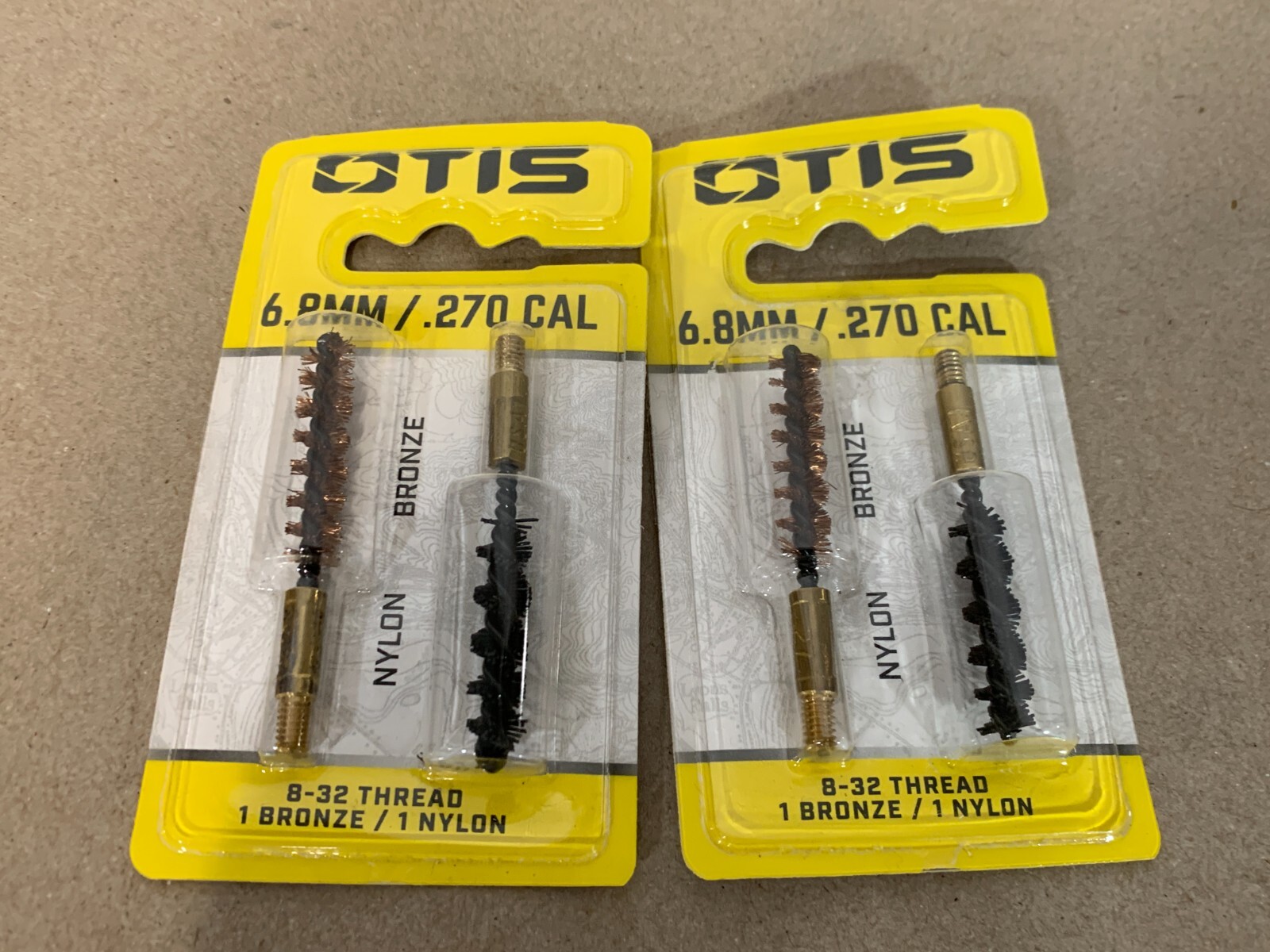 OTIS 6.8mm/.270 CAL Nylon & Bronze Bore Brushes Lot of 2 Packs 4 Total Brushes
