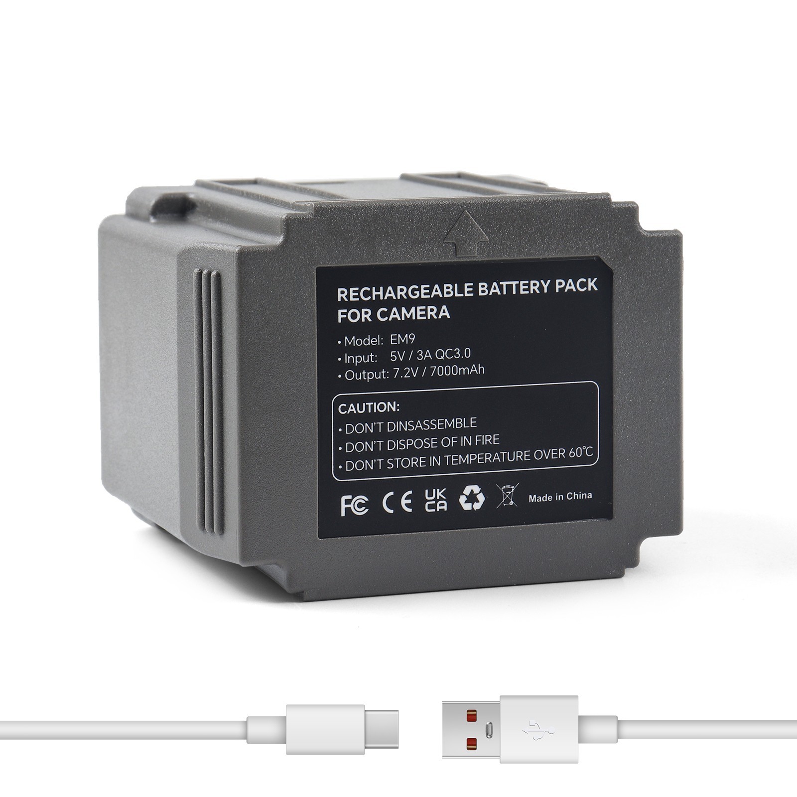 Battery EM9 for TACTACAM Defend Cellular Security Camera w/ USB Charging cable