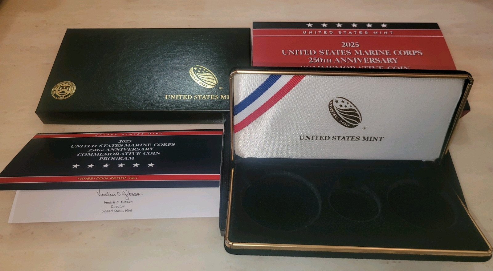 3 Coin Set 2025-P Marine Corps 250th  Silver $1 Dollar Proof  Empty Box OGP