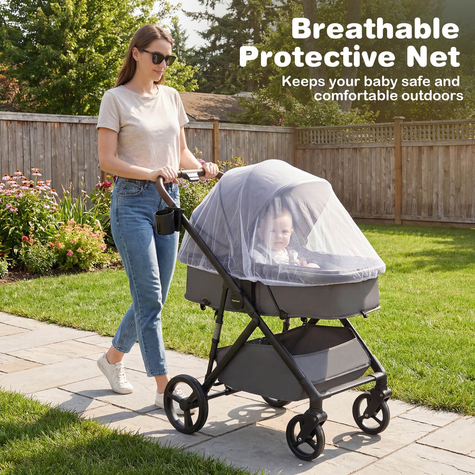 2 in 1 Baby Stroller with Bassinet Mode w/Reversible Seat, Adjustable Canopy