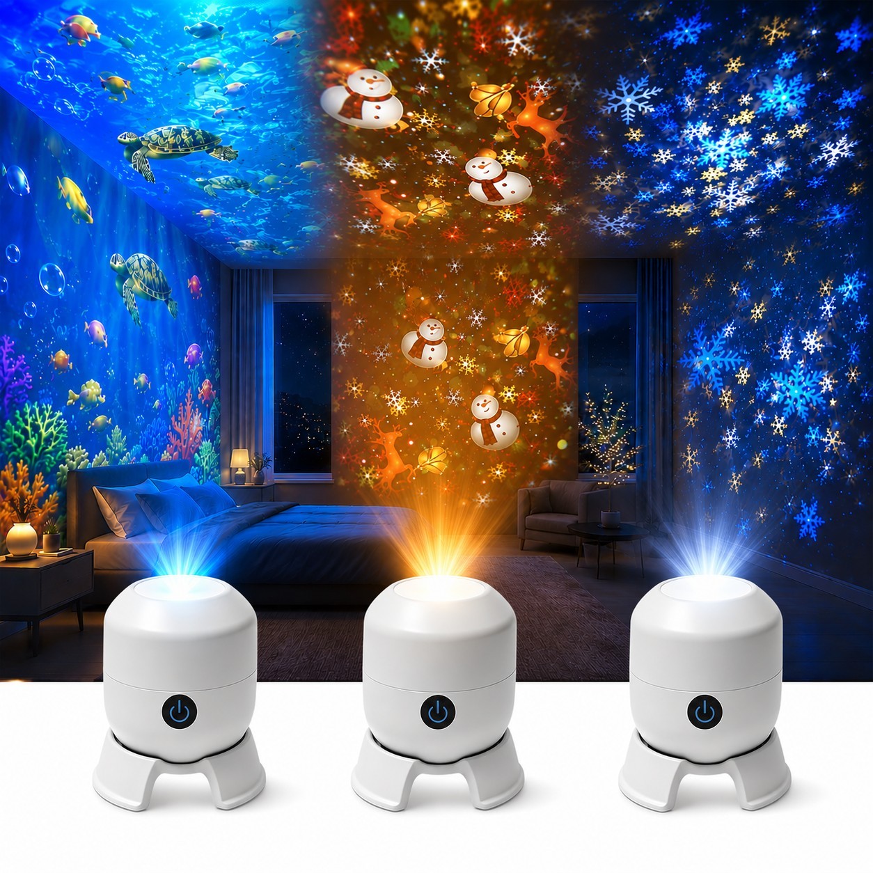 Rotating LED Projector Lights USB Dimmable Christmas Snowflake Projection Lamp