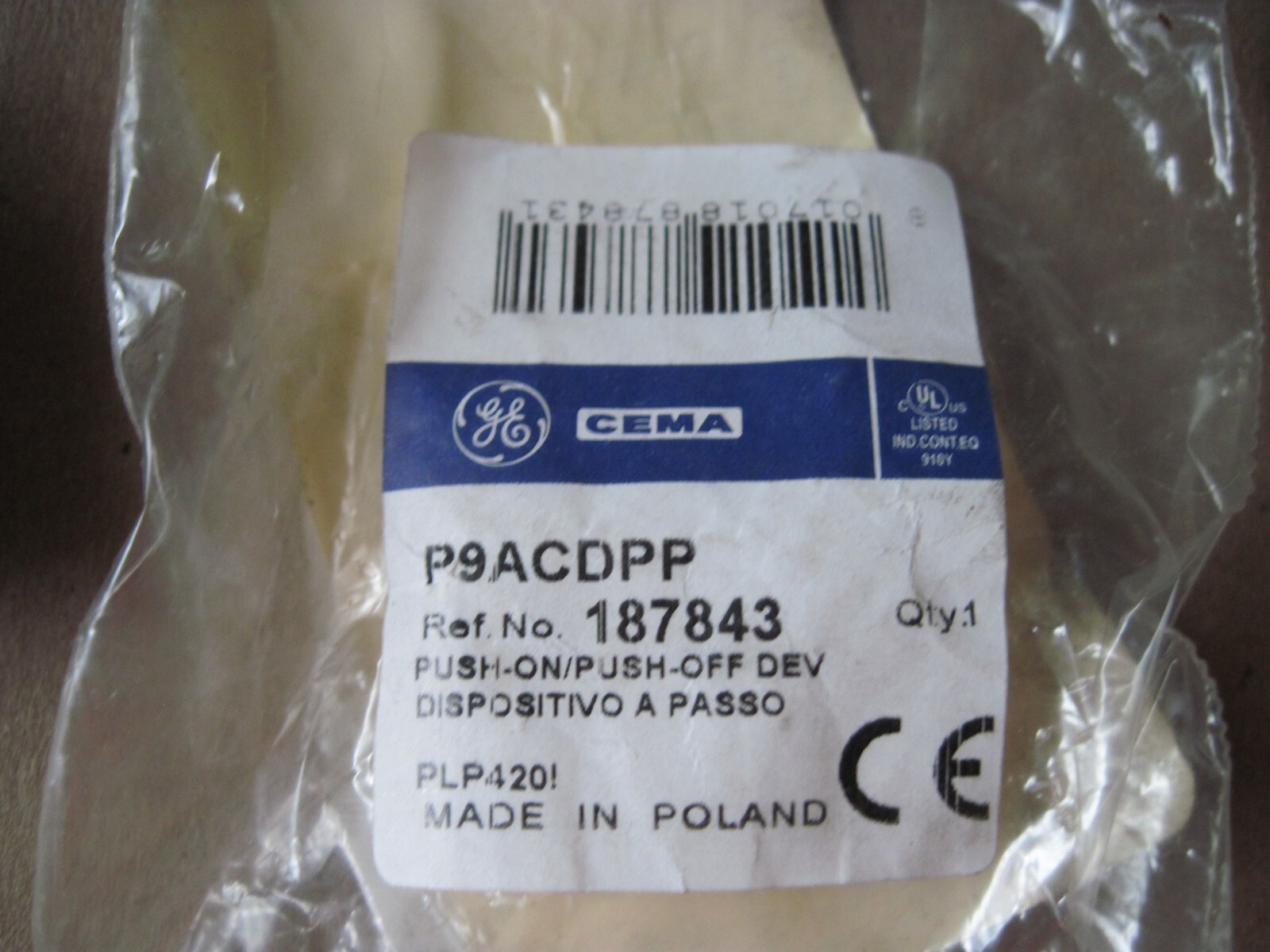 GE P9ACDPP Push-ON / Push-OFF Device 187843, For Pilot Devices