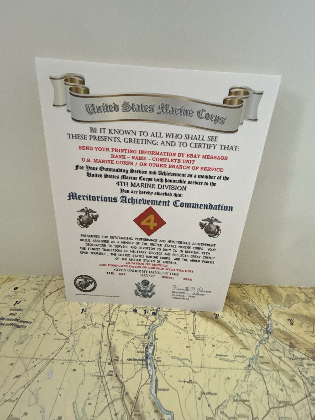 U.S. MARINE CORPS / 4TH MARINE DIVISION - MERITORIOUS ACHIEVEMENT COMMENDATION