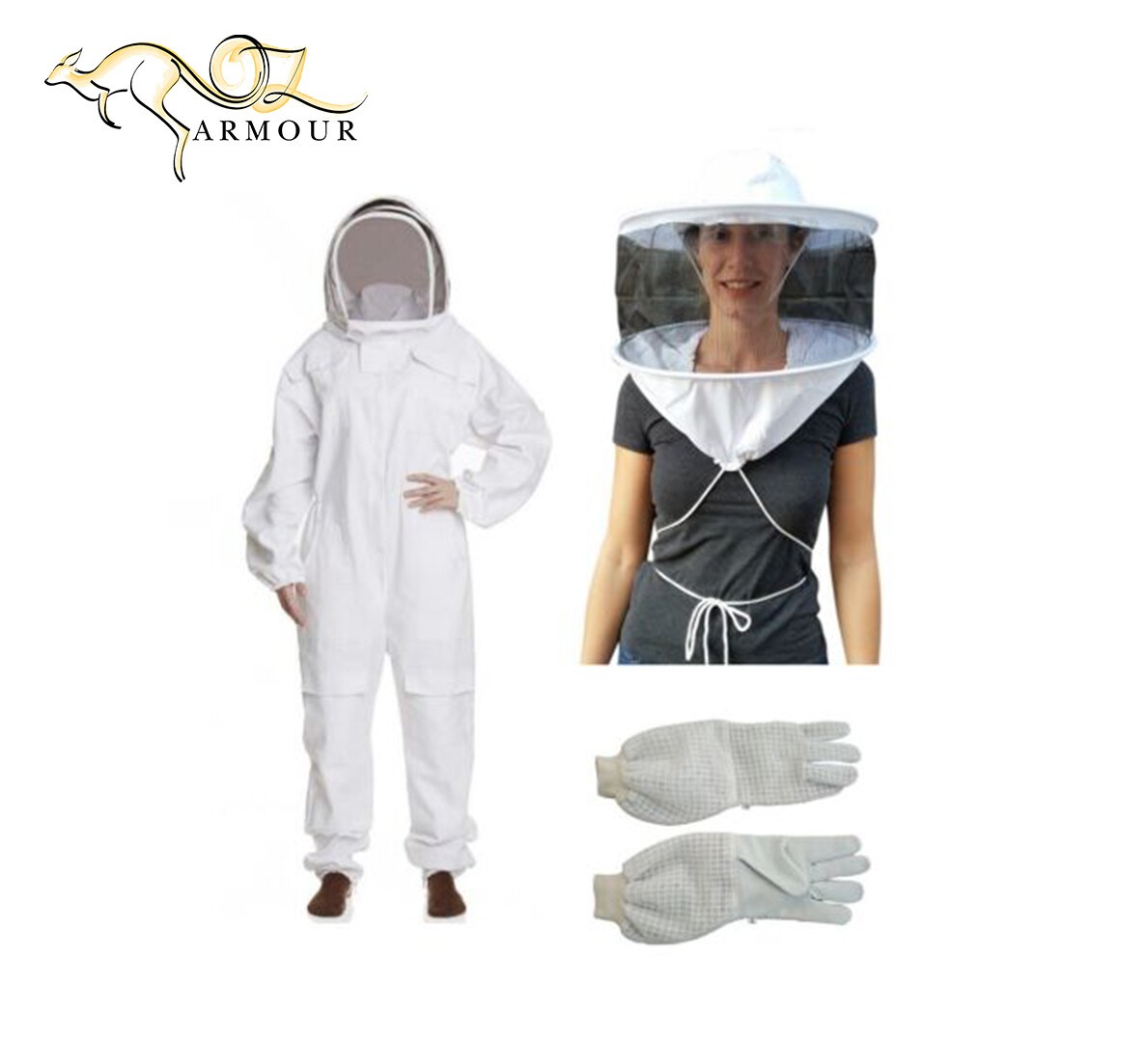 OZ APIARIST BEEKEEPING SUIT HEAVY DUTY  WITH TWO VEILS & LEATHER VENTED GLOVES