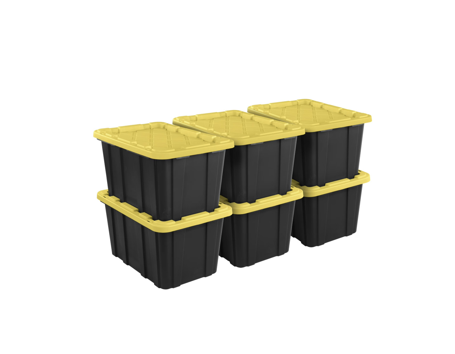 Sterilite 27 Gallon Storage Tote Bin w/ Snap-On Lid Black/Yellow 6 Pack