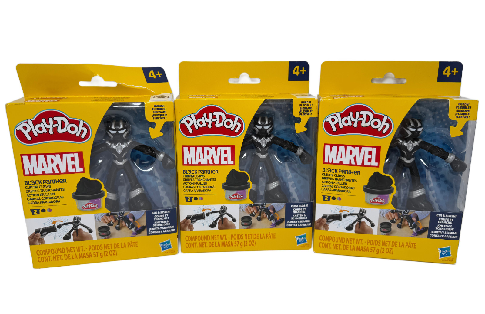 Lot 3 Play-Doh Marvel Black Panther Cutting Claws Bendy Action Figure New