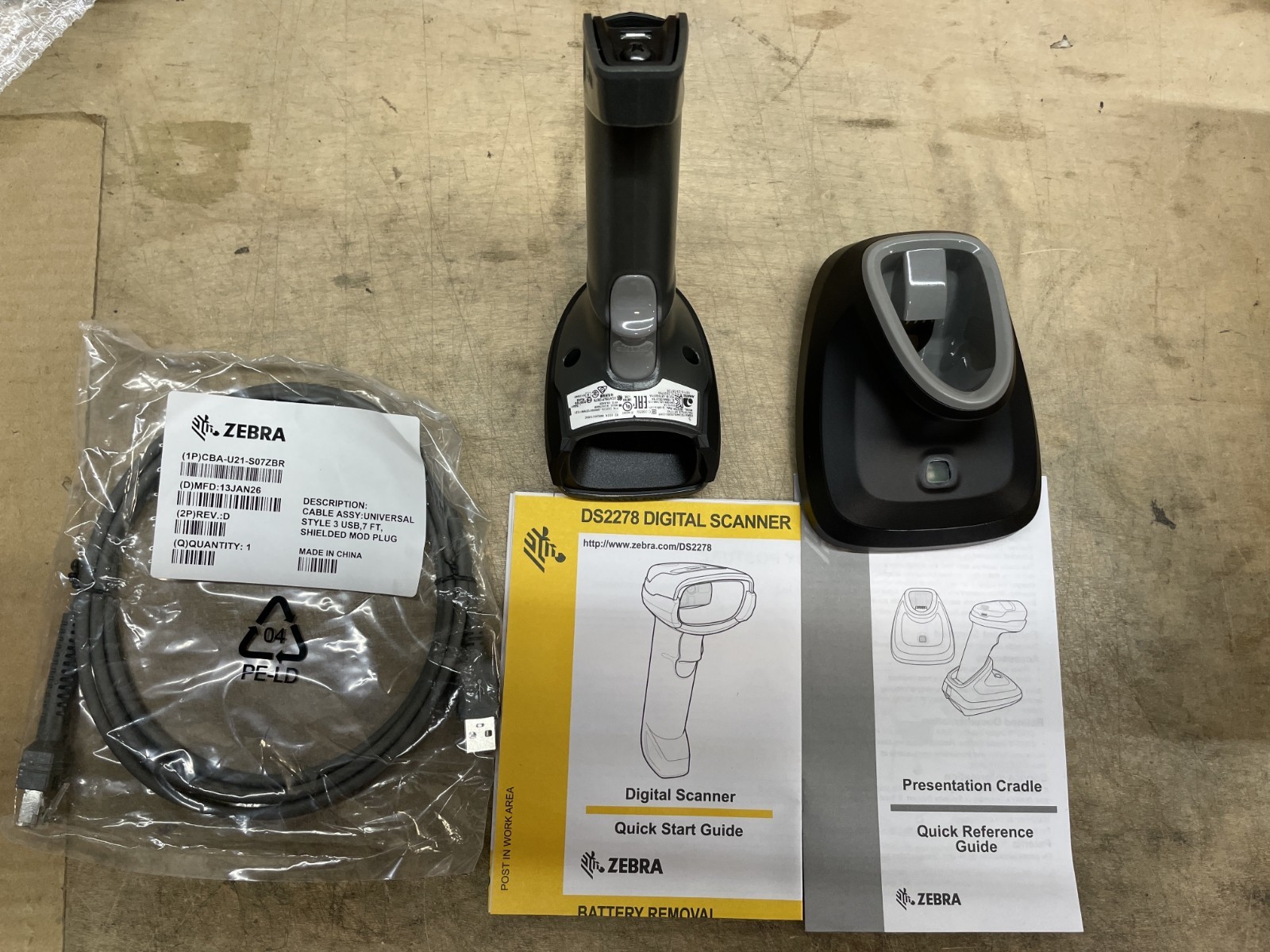 Zebra DS2278 Cordless 1D/2D Barcode Scanner (USB Kit) - DS2278-SR7U2100PRW