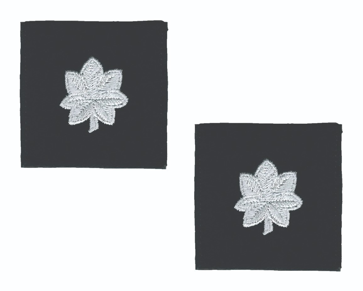 Lt Colonel Rank Patch Set of 2 Hook Back Black Silver 2" Insignia