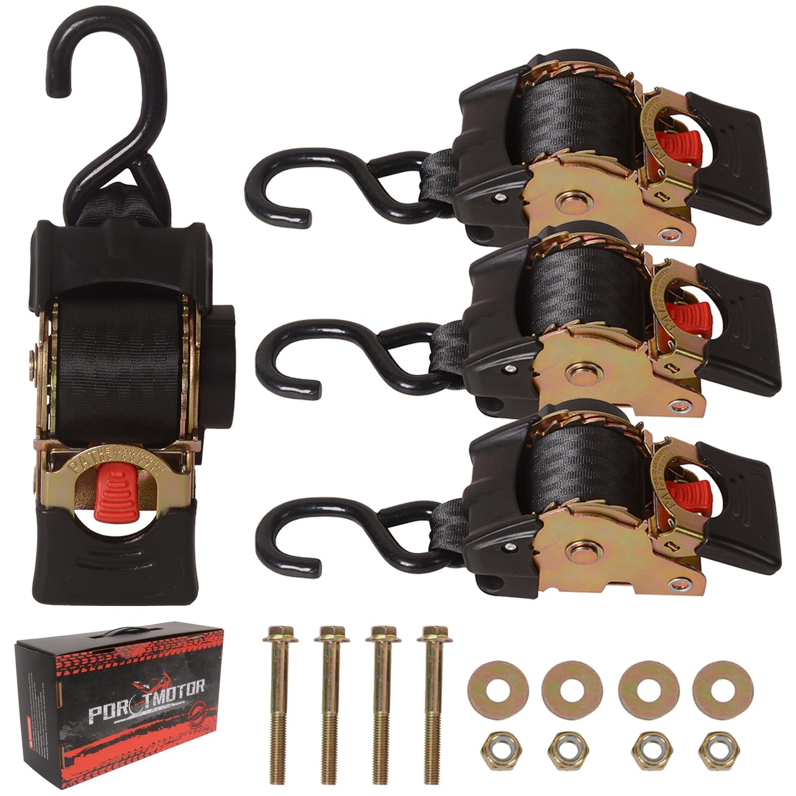 Bolt-On Retractable Ratchet Straps, 2 inch x 9 feet Self Retracting Ratchet S...