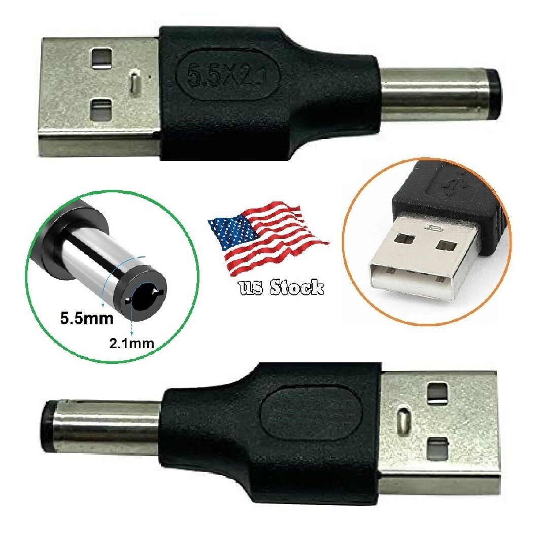 USB Male To 5.5x 2.1mm Plug 5V DC Power Supply Adapter Connector Converter