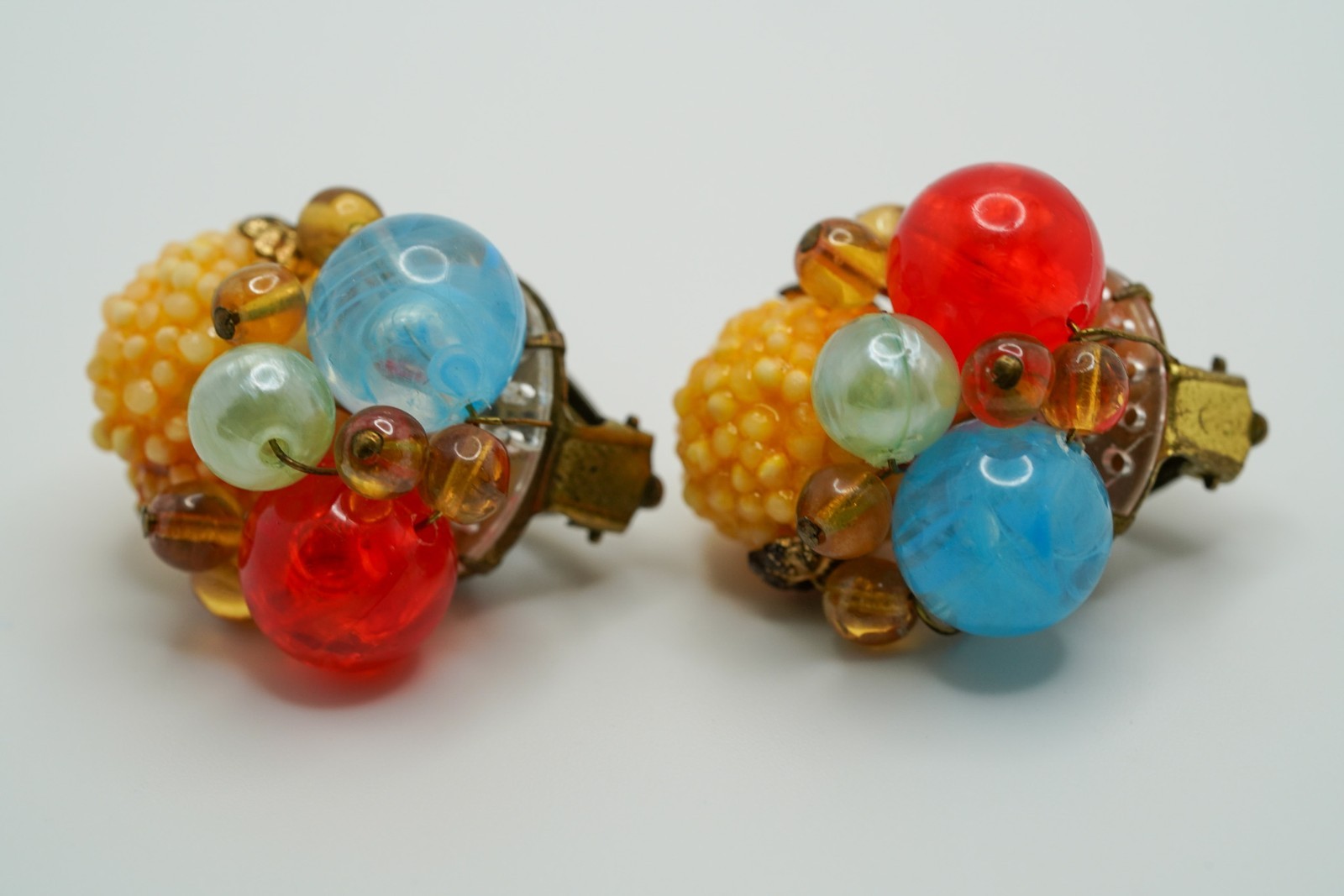 Vintage Colorful Strung Clip Earrings West Germany 2.7cm
