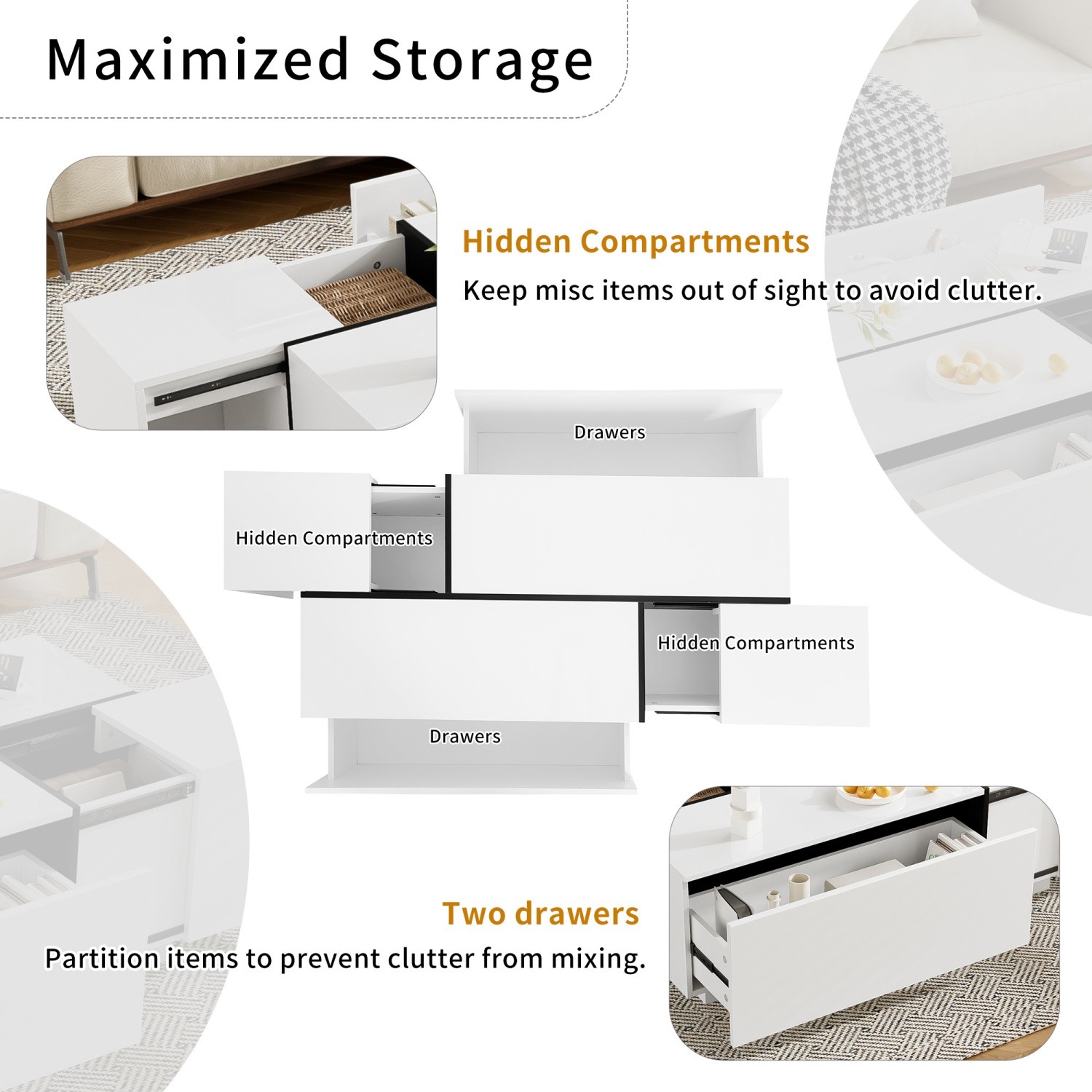 Modern Coffee Table Side End Table Extendable Sliding Top w/ Hidden Storage