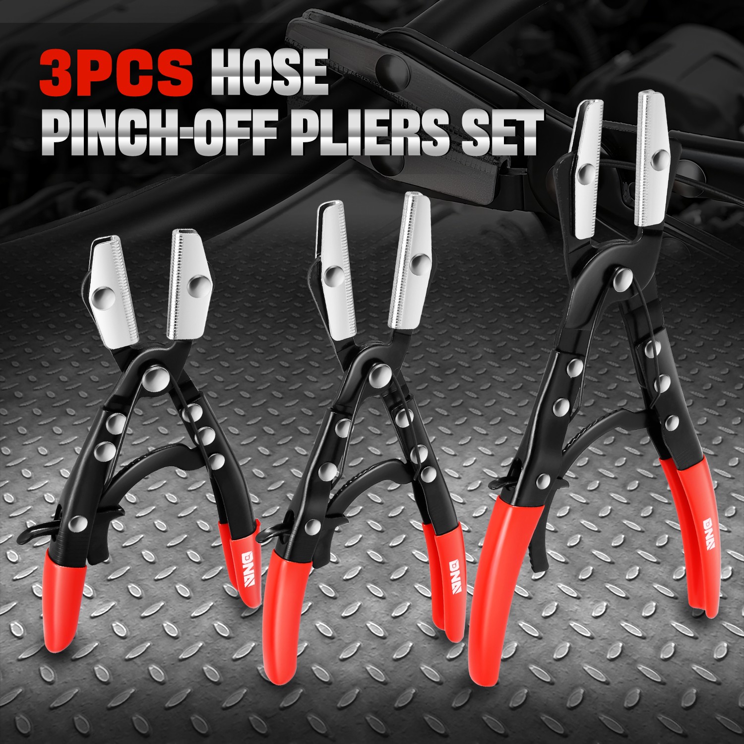 8"/10"/12" 3-Piece Ratcheting Hose Pinch Off Pliers Set for Automotive Fuel Line