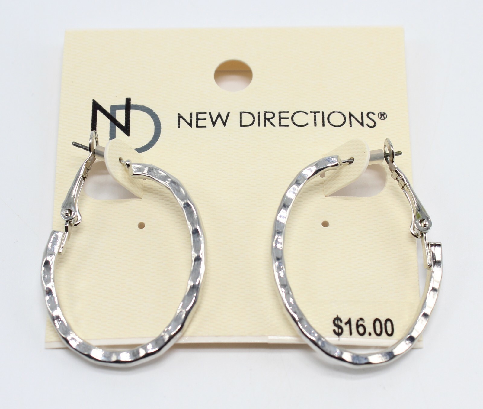 New Directions Oblong Silver Hoop Earrings nwt #E1341