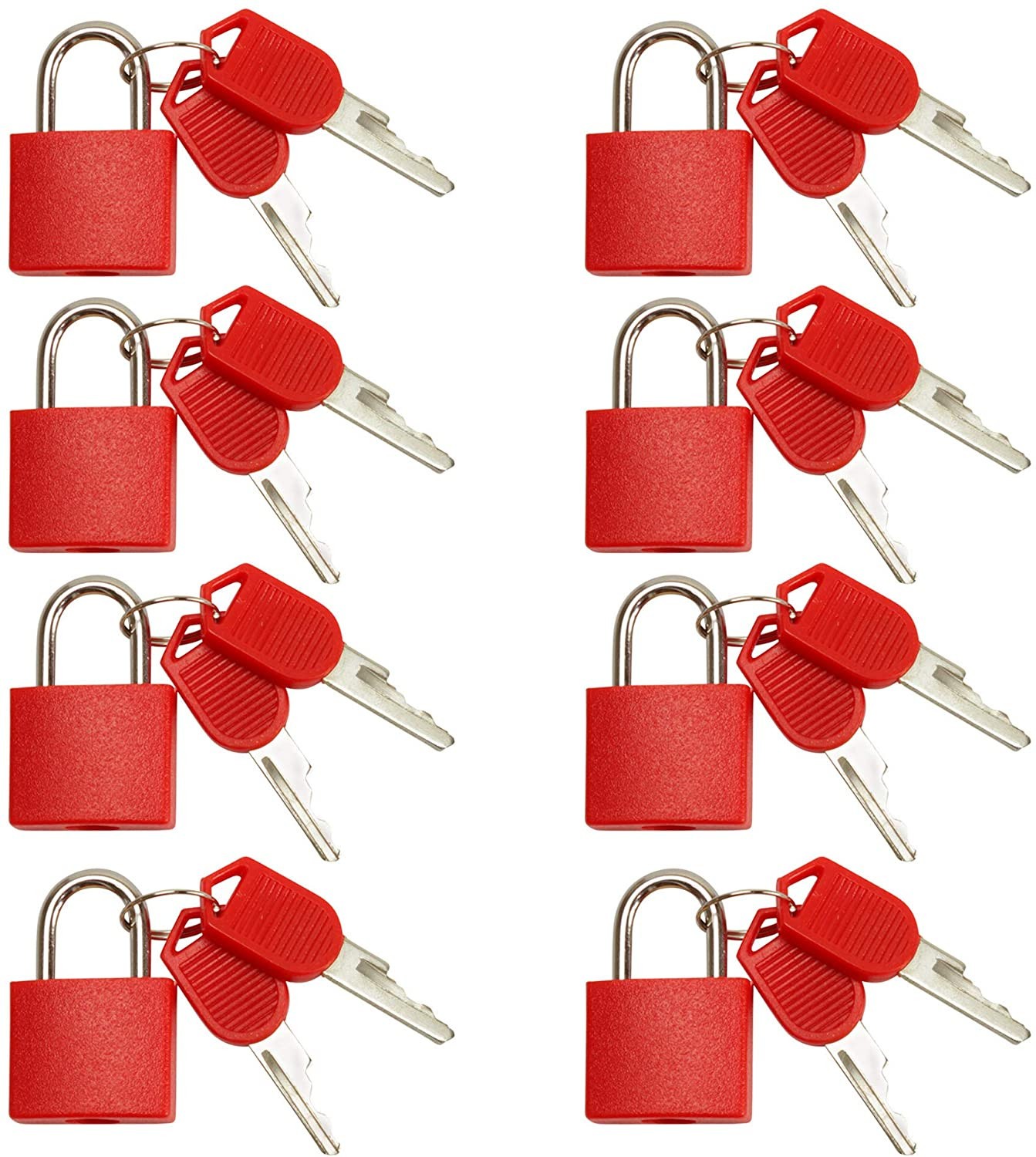 Small Mini Durable ABS Cover Brass Body Individually Keyed Padlock 8pc Red