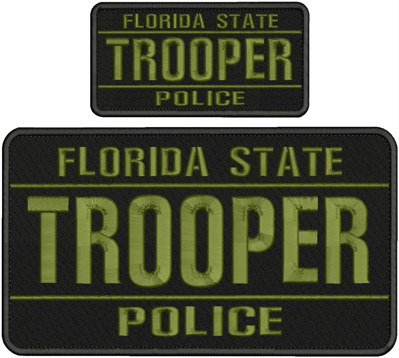 FLORIDA STATE TROOPER POLICE EMB PATCH 6X11&3X6 HOOK ON BACK BLK/ODGREE