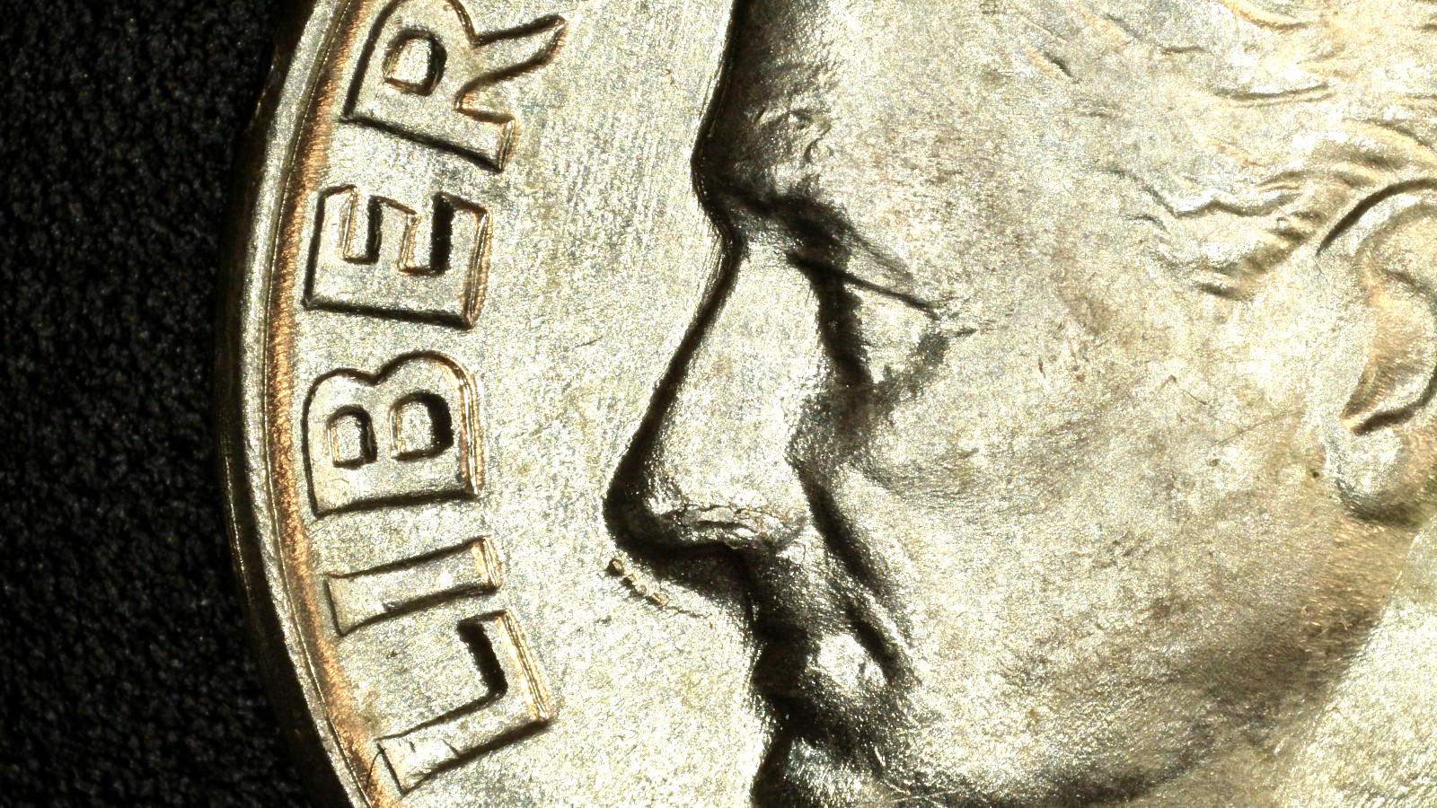 BU 1956-D Silver Roosevelt Dime with Die Crack on and under nose-Nose Ring (1)