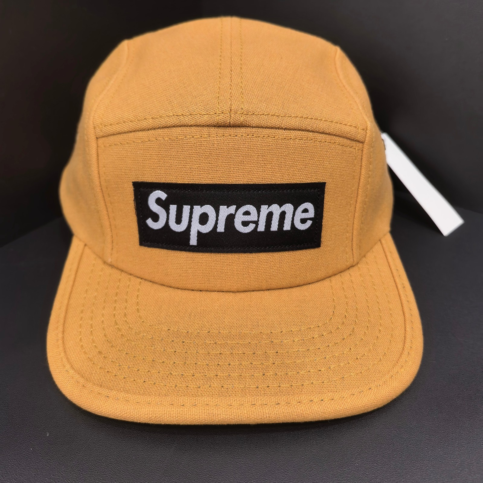 Supreme Ginger Yellow Flat-Brim Cap with Black Patch Logo
