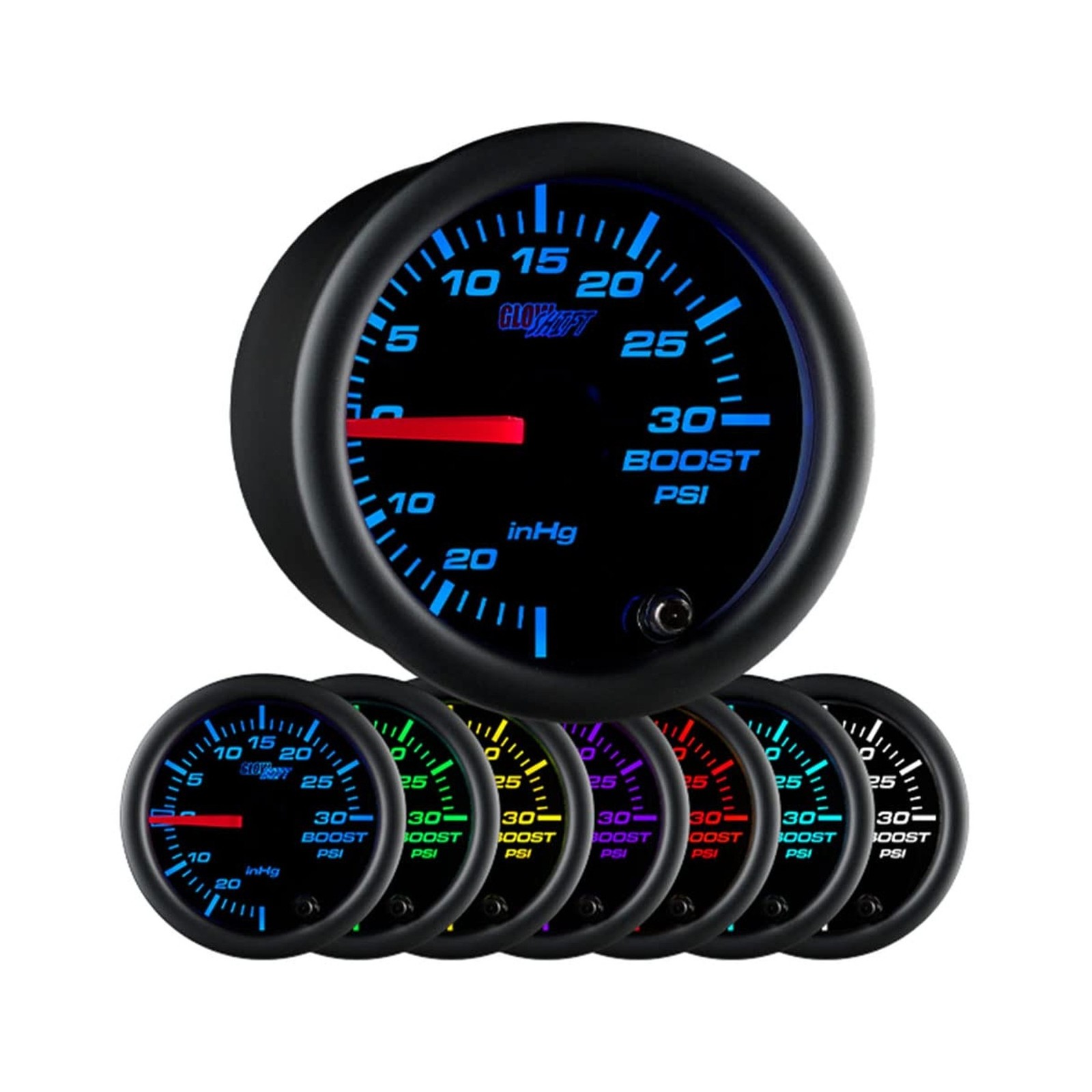 GlowShift Black 7 Color 30 PSI Turbo Boost/Vacuum Gauge Kit - Includes Mechan...