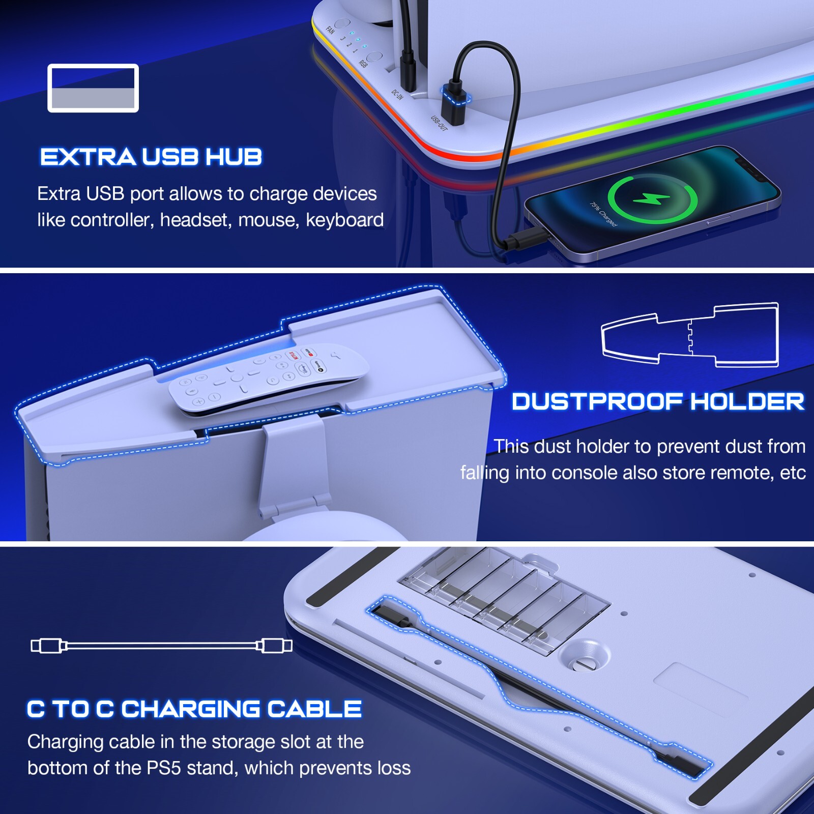 PS5 Slim Stand Cooling Station+Controller Charging Station For PS5 Digital/Disc