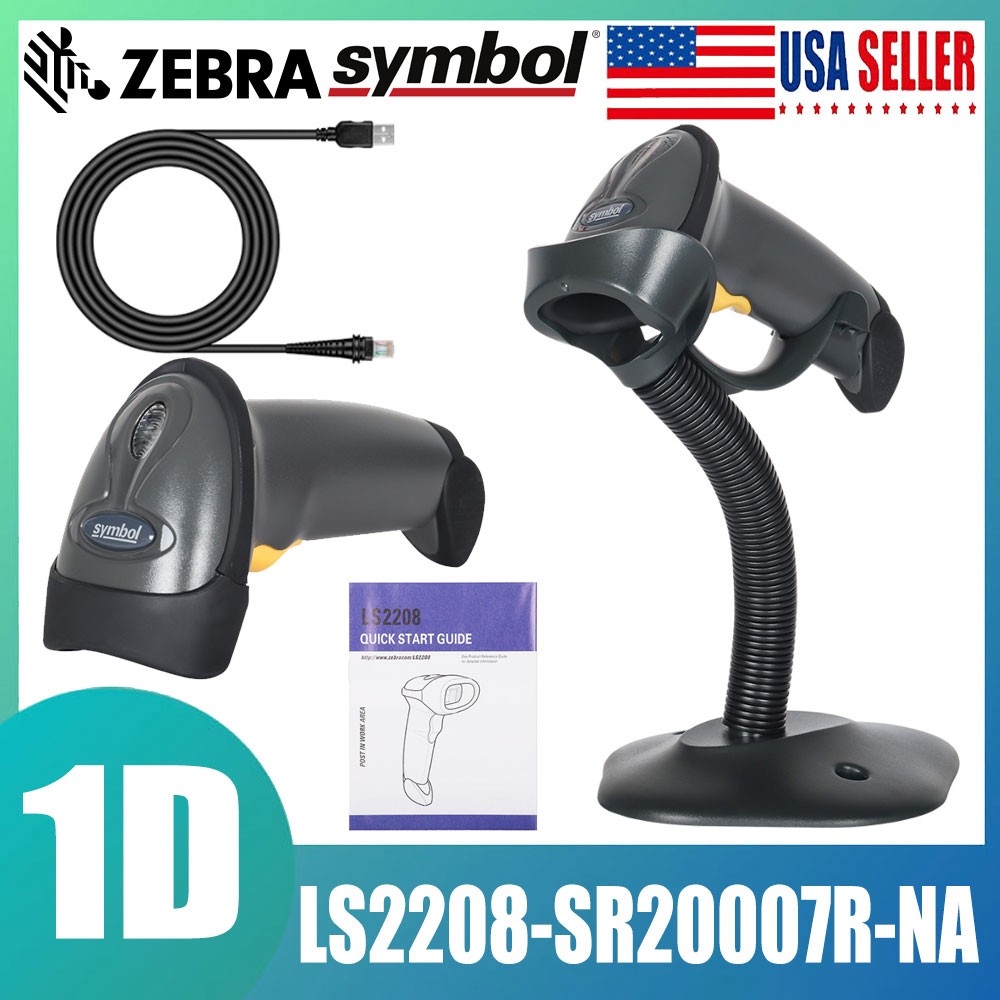 Zebra Symbol LS2208-SR20007R-NA Handheld 1D Laser Barcode Scanner With Stand USA