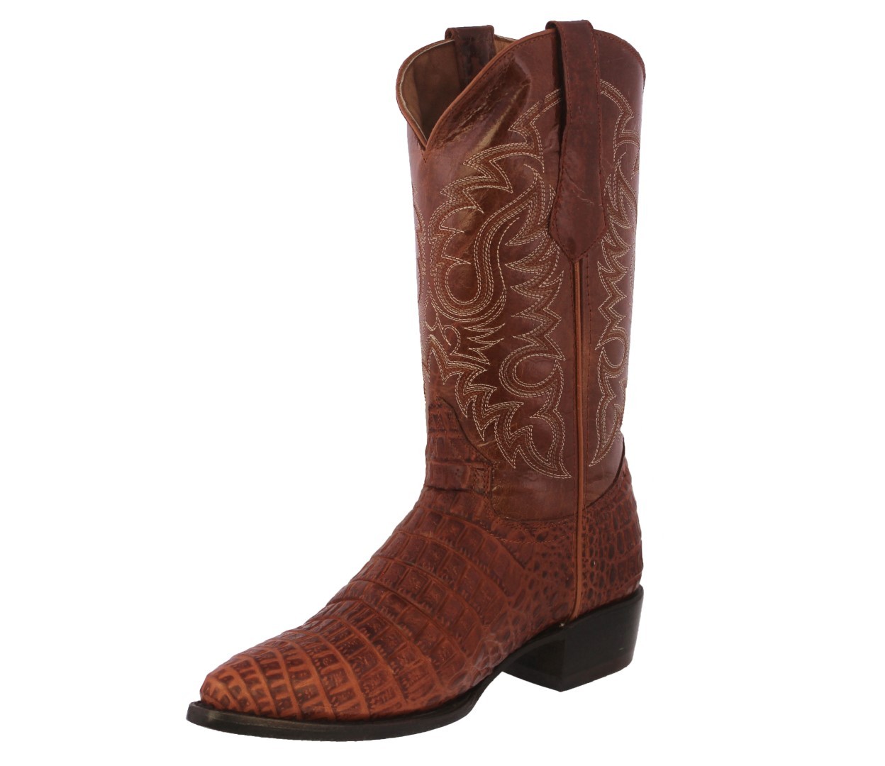 Mens Western Cowboy Boots Cognac Alligator Pattern Belly Genuine Leather J Toe