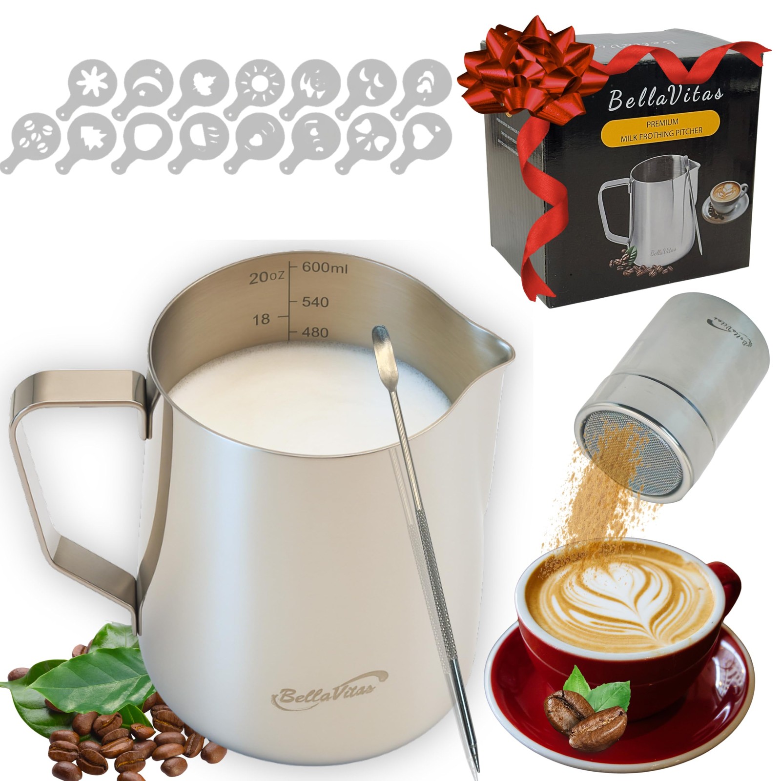20oz/600ml Stainless Steel Milk Frothing Pitcher Cup Cocoa Shaker Pen Art