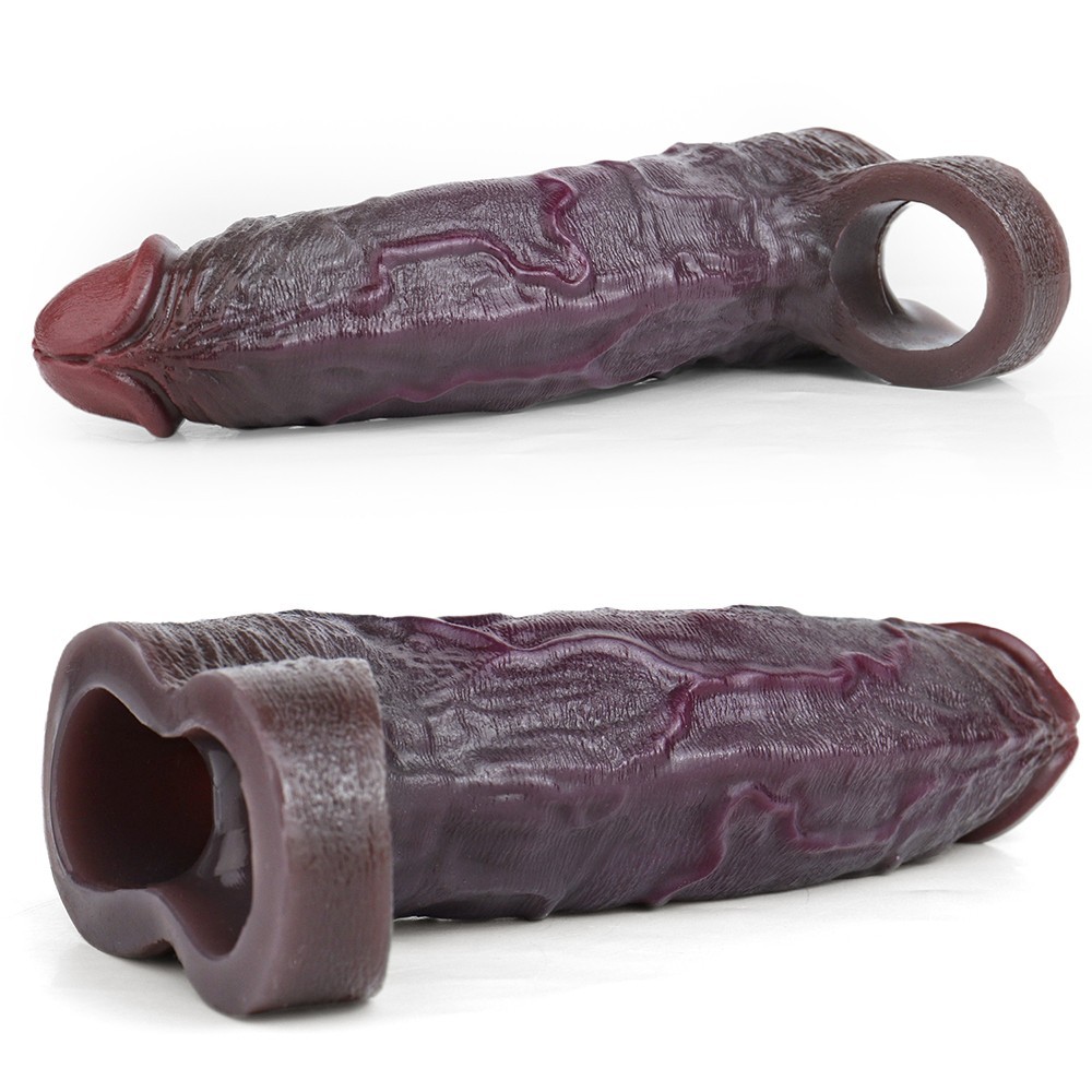Realistic Hollow Penis Enlarge Sleeve Silicone Condom Extender Male Enhance USA