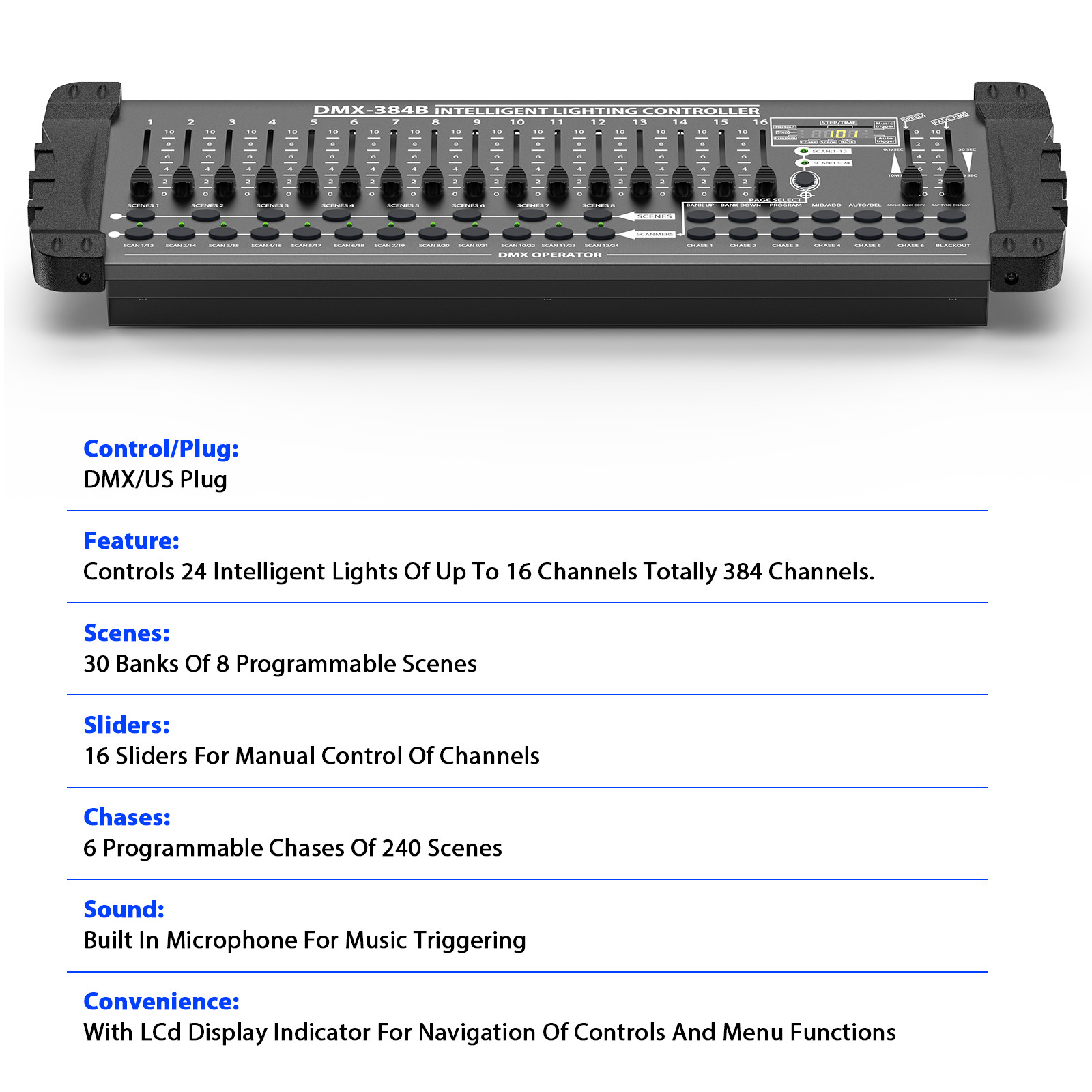 DMX 512 384 Channels Operator Console Controller For Stage Lighting DJ Party