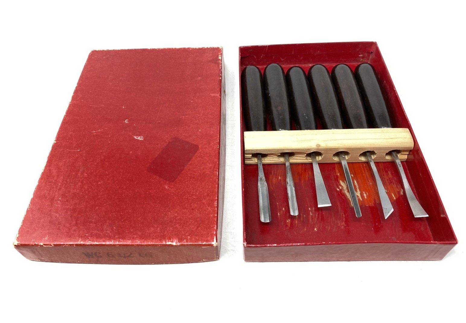 Vintage EC Lyons WC 6-1/2" LG 6pc Wood Carving Chisel Gouge Set  In Orig Box USA