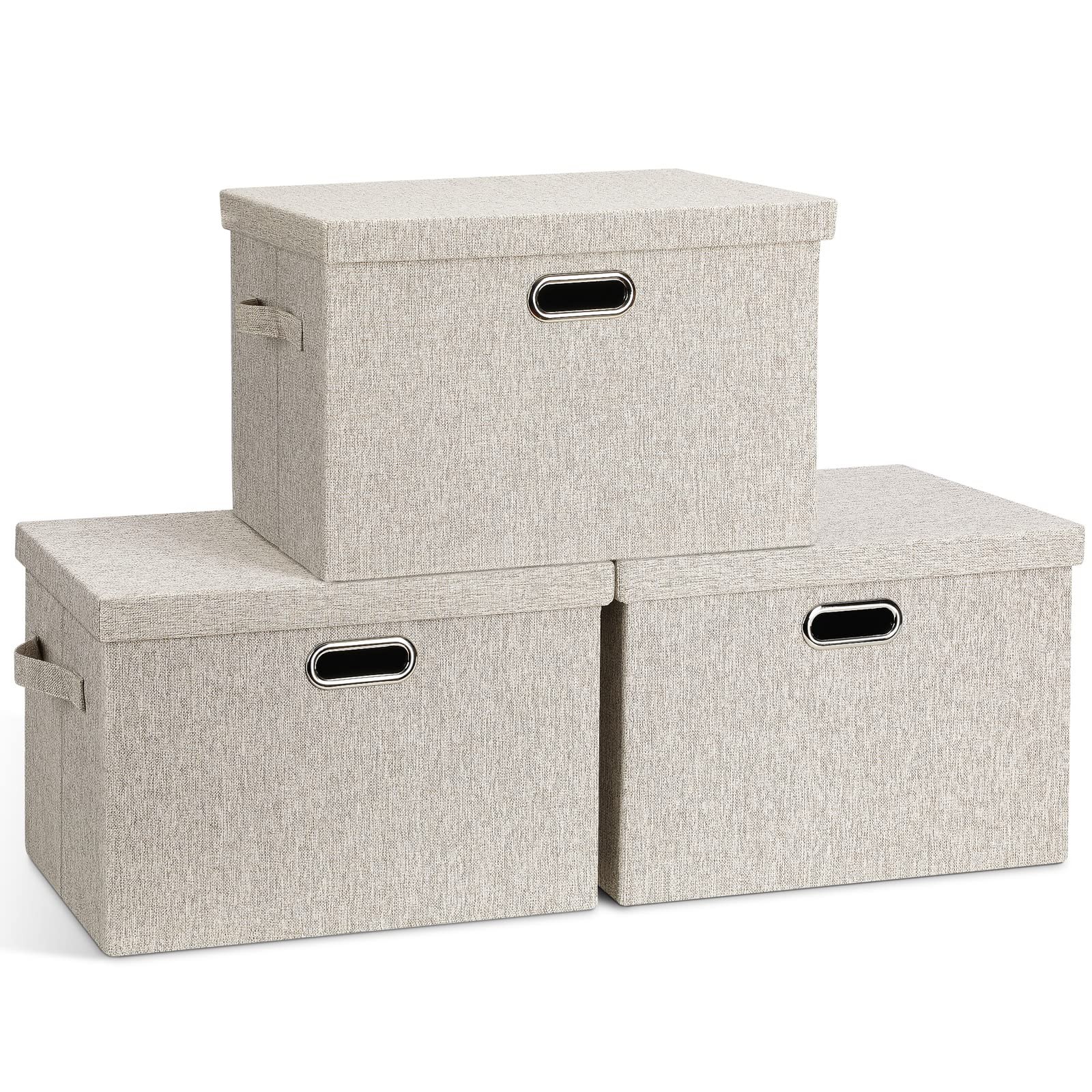 Large Quart Collapsible Stackable Storage -3 Pack, Beige