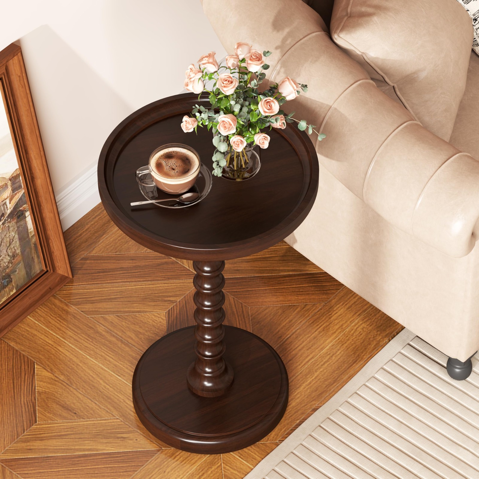 Round Side Table, Drink Table for Small Spaces, Mid-Century Accent End Table ...
