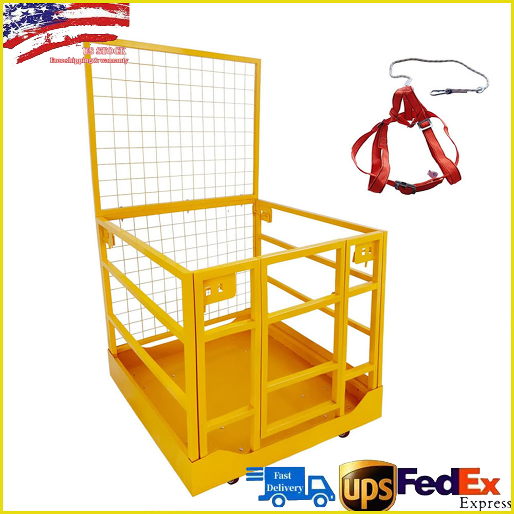 43"x45" Forklift Safety Cage 1400lbs Capacity Work Platform Basket With Wheels