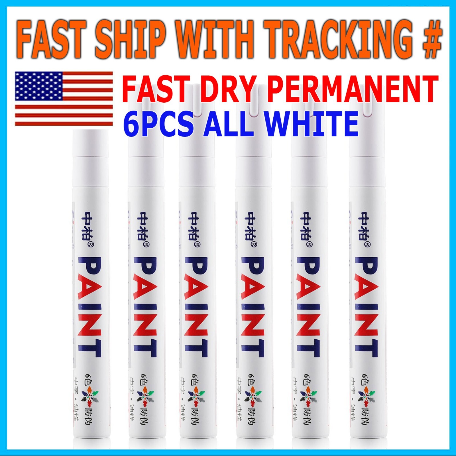 6PC White Paint Pen Marker Waterproof Permanent Car Tire Lettering Rubber Letter