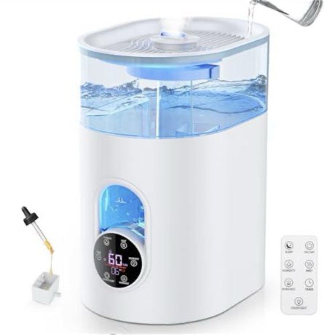 GloryAir 6L Warm & Cool Mist Humidifier Smart Humidity Remote Control White