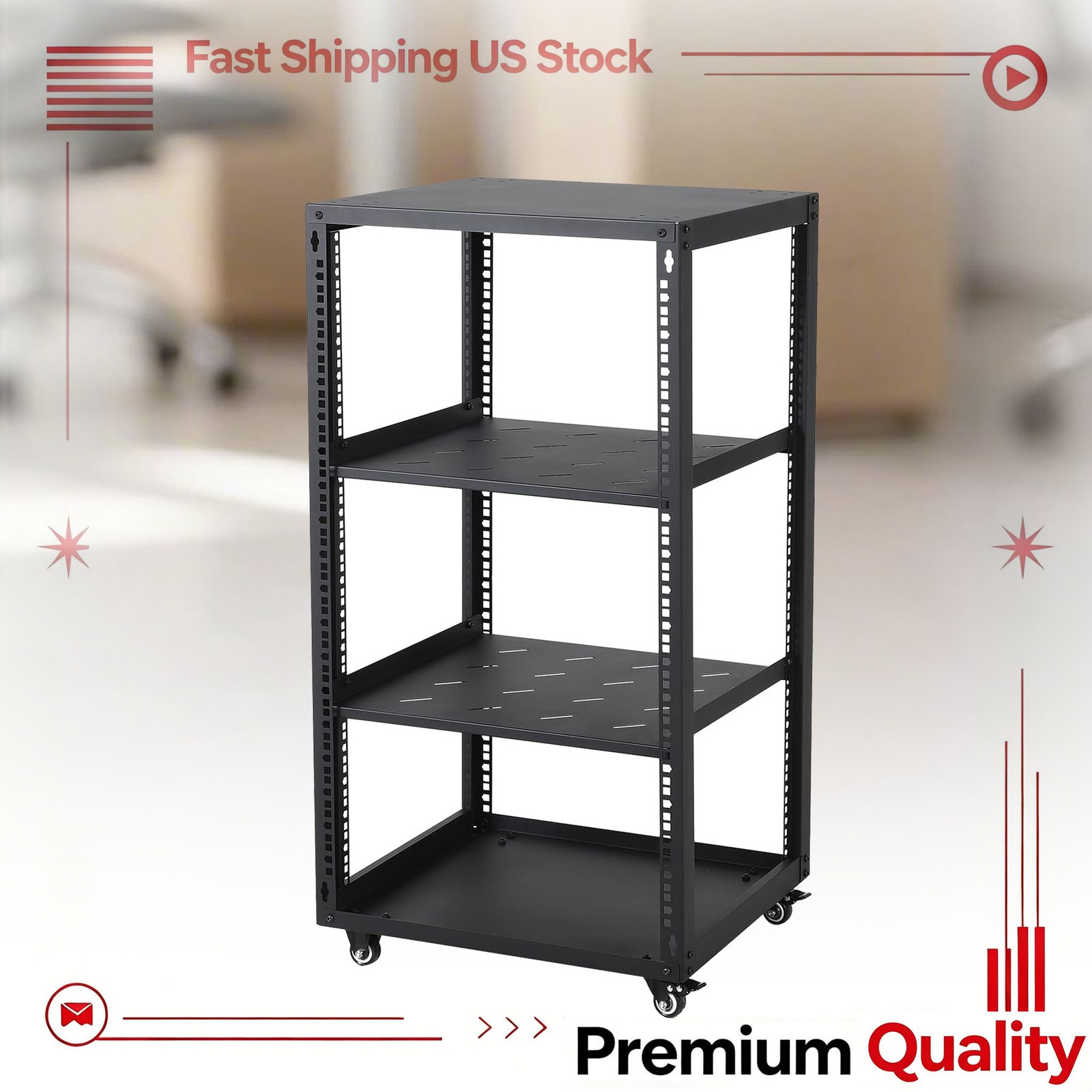 Network Rack 12U with Casters Heavy Duty Open Frame Network Server Rack For IT