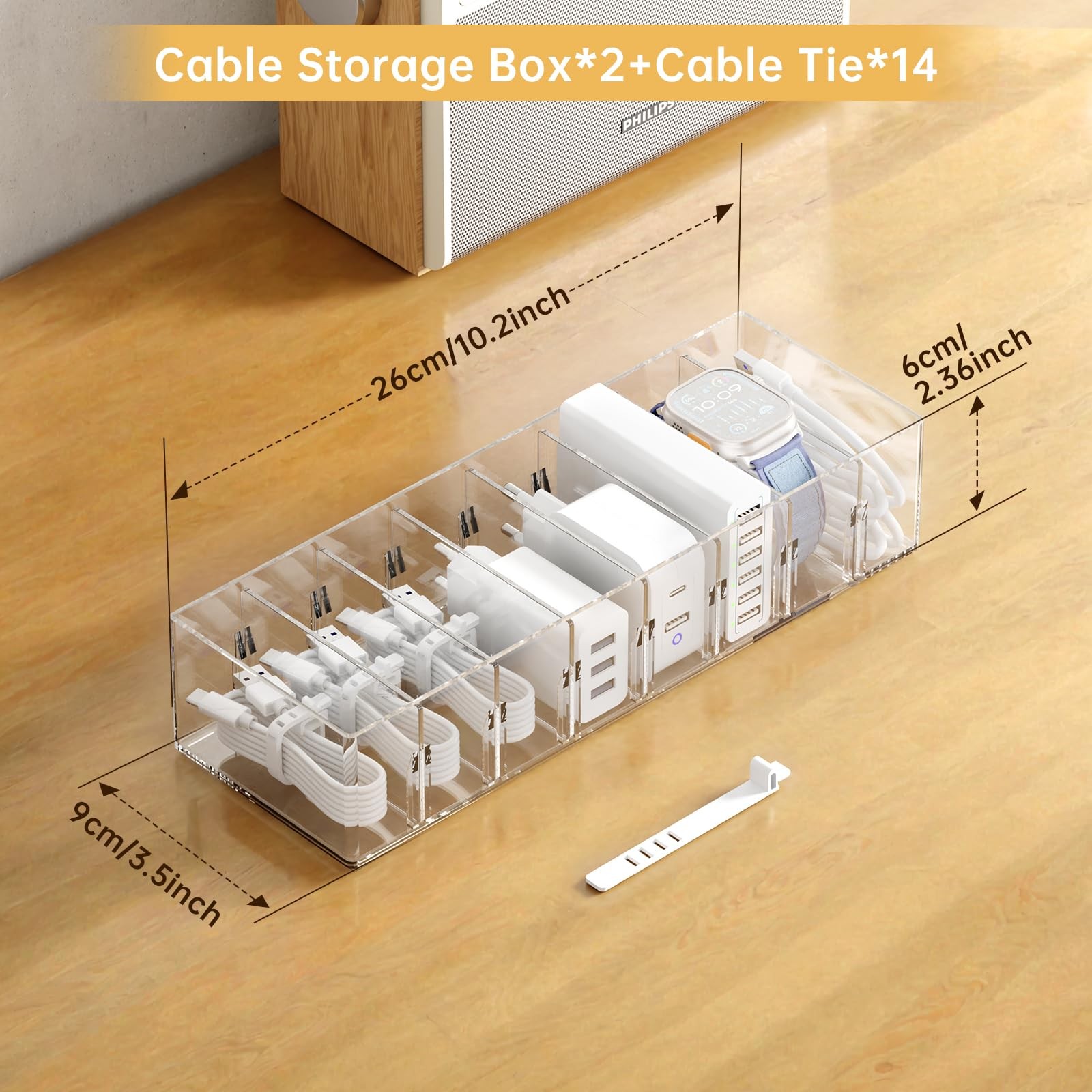 Fretonba 2 Pack Cable Storage Organizer 8 Compartments And 14 Wire Ties