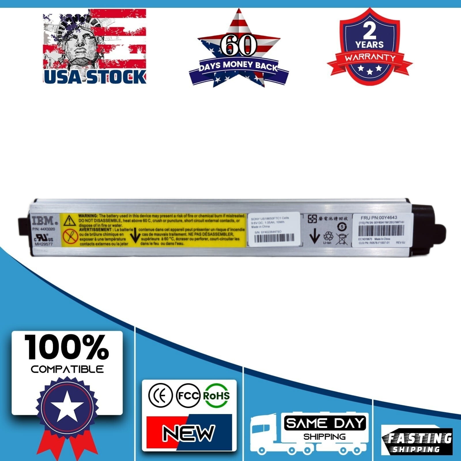 2024 NEW Genuine OEM BATTERY for IBM 00Y4643 00Y4594 90Y7689 90Y7632 V3700 V3500