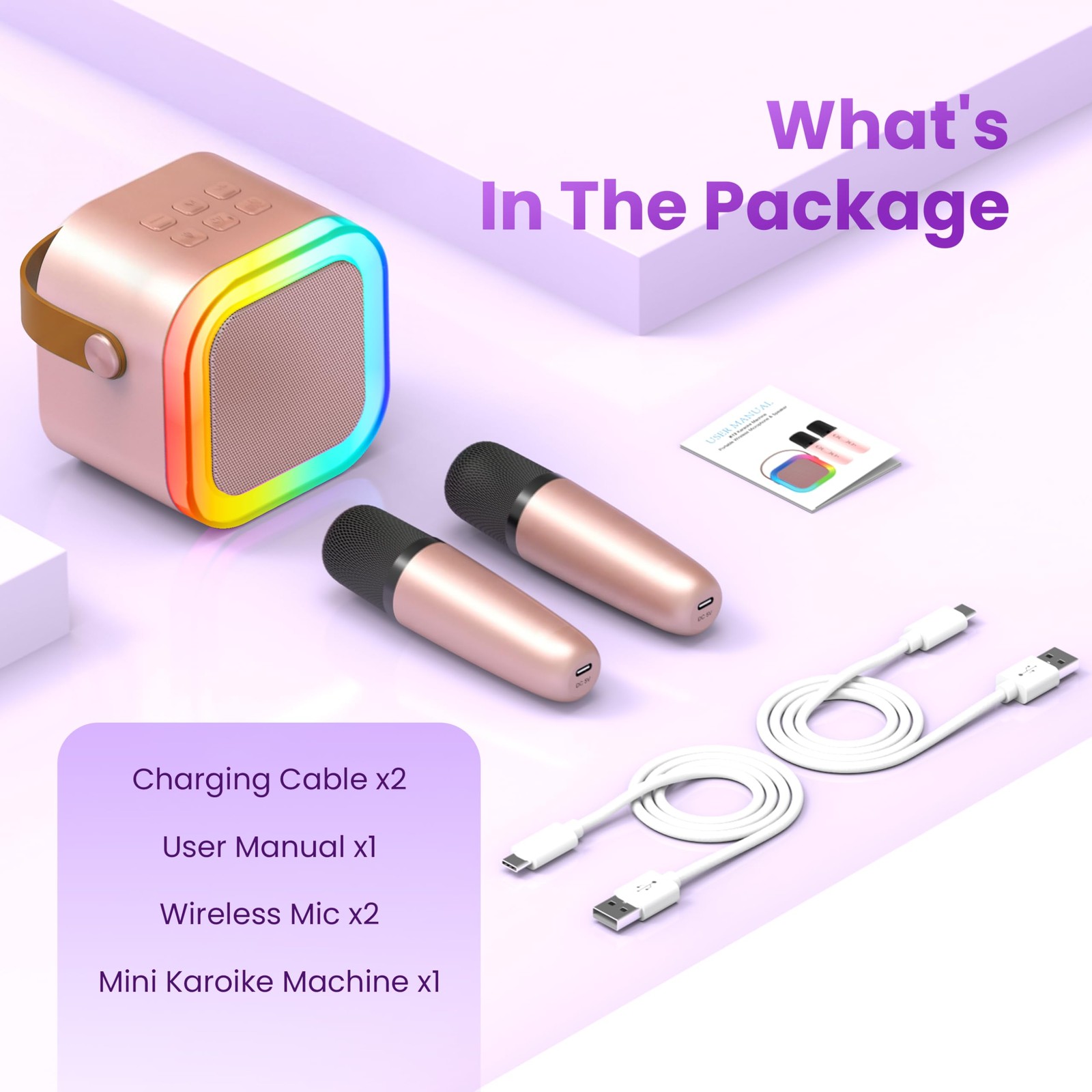 Mini Karaoke Machine, Portable Bluetooth Speaker & 2 Wireless Microphones
