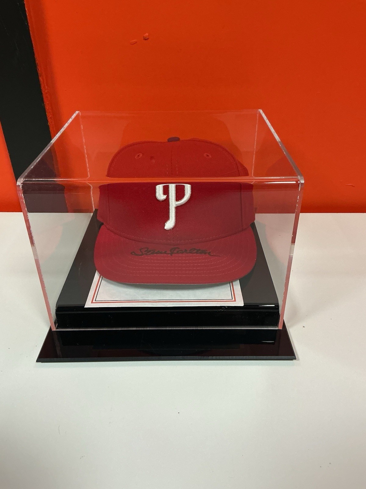 Steve Carlton Signed Philadelphia Phillies Hat Cap Auto Fleer COA w/ Case